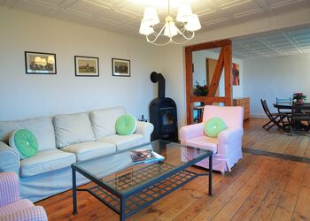 Living room with fireplace Holiday home Haus Mai