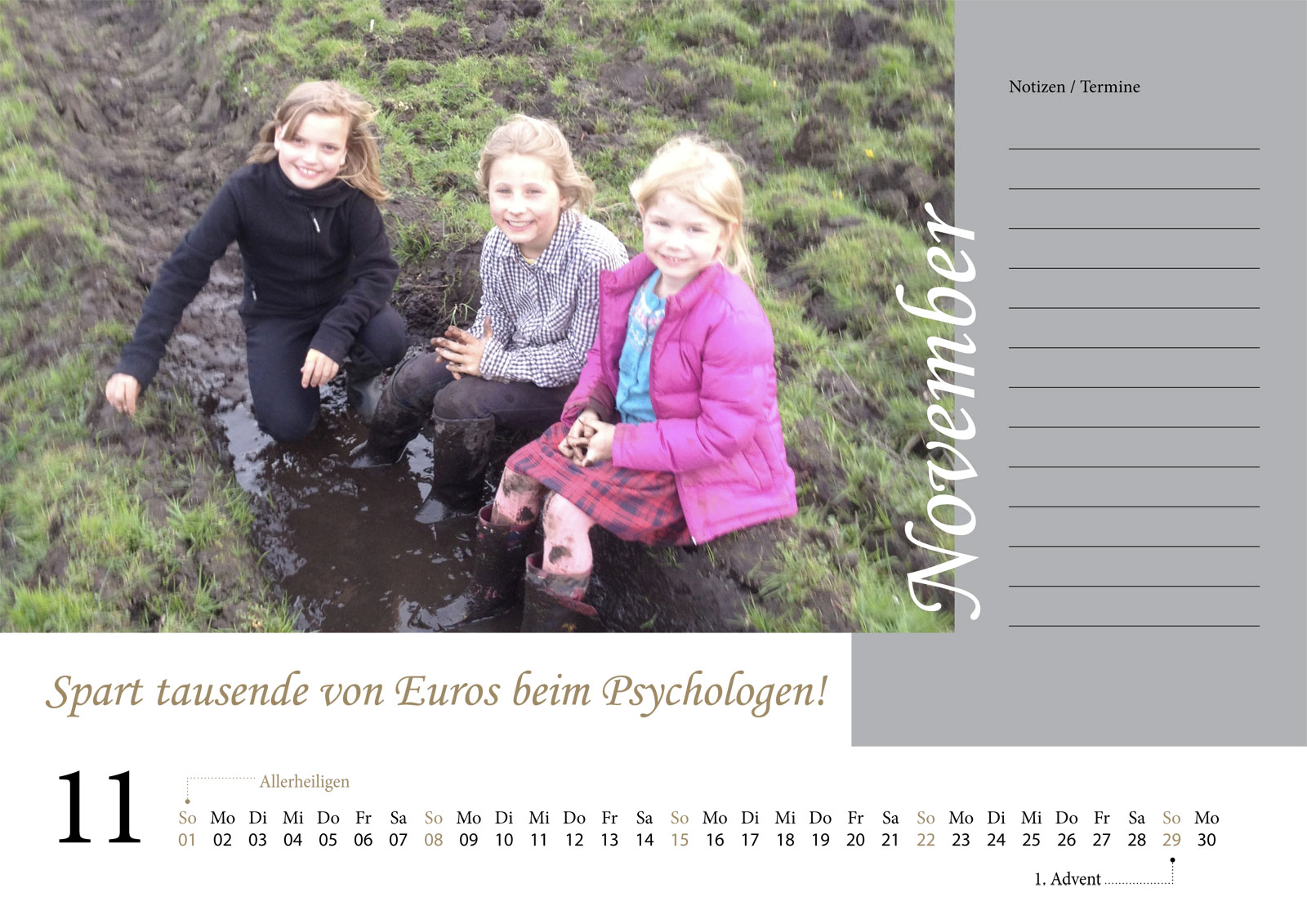 Kalender 2026 Gut Dalwitz - November - Spart tausende von Euros beim Psychologen!